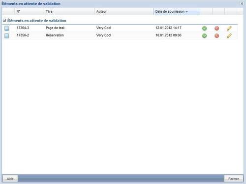 Validation ou refus d'une page