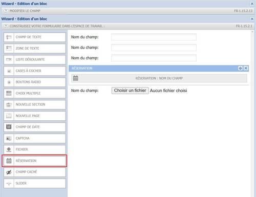 Rendez-vous dans IceCube2.Net et créer un bloc Formulaire. Ajoutez à ce formulaire un champ Réservation.